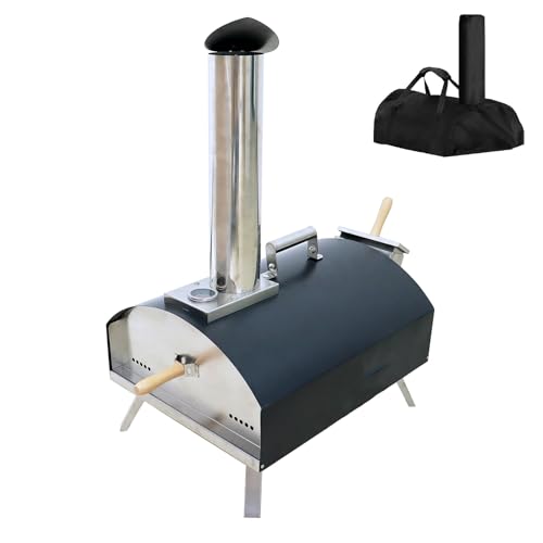 家でピザ窯, 多燃料ピザ調理器,コンベクションオーブン, トースター, ステンレススチール 3層 ポータブル 薪・ガスオーブン 暖炉収納バッグ付きピザオーブン